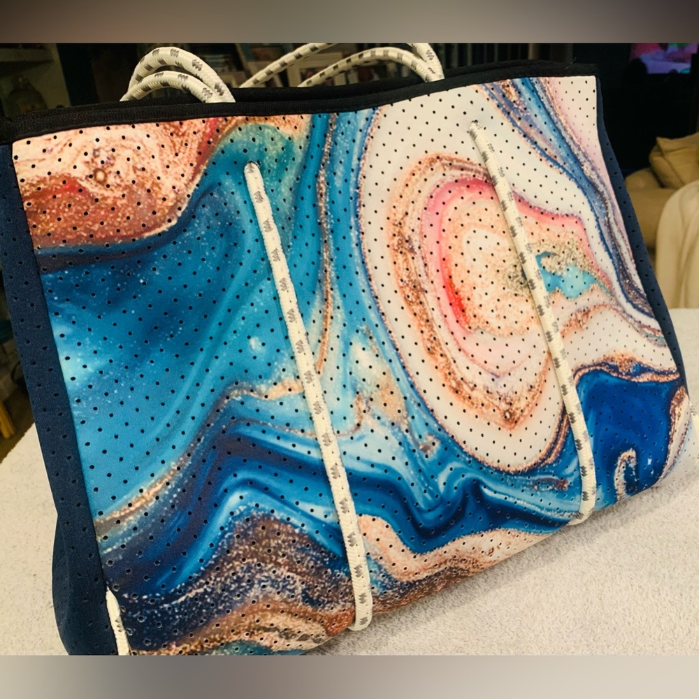 NWT Galaxy Neoprene XLarge Tote Bag Navy with Matching Small Zipper Bag